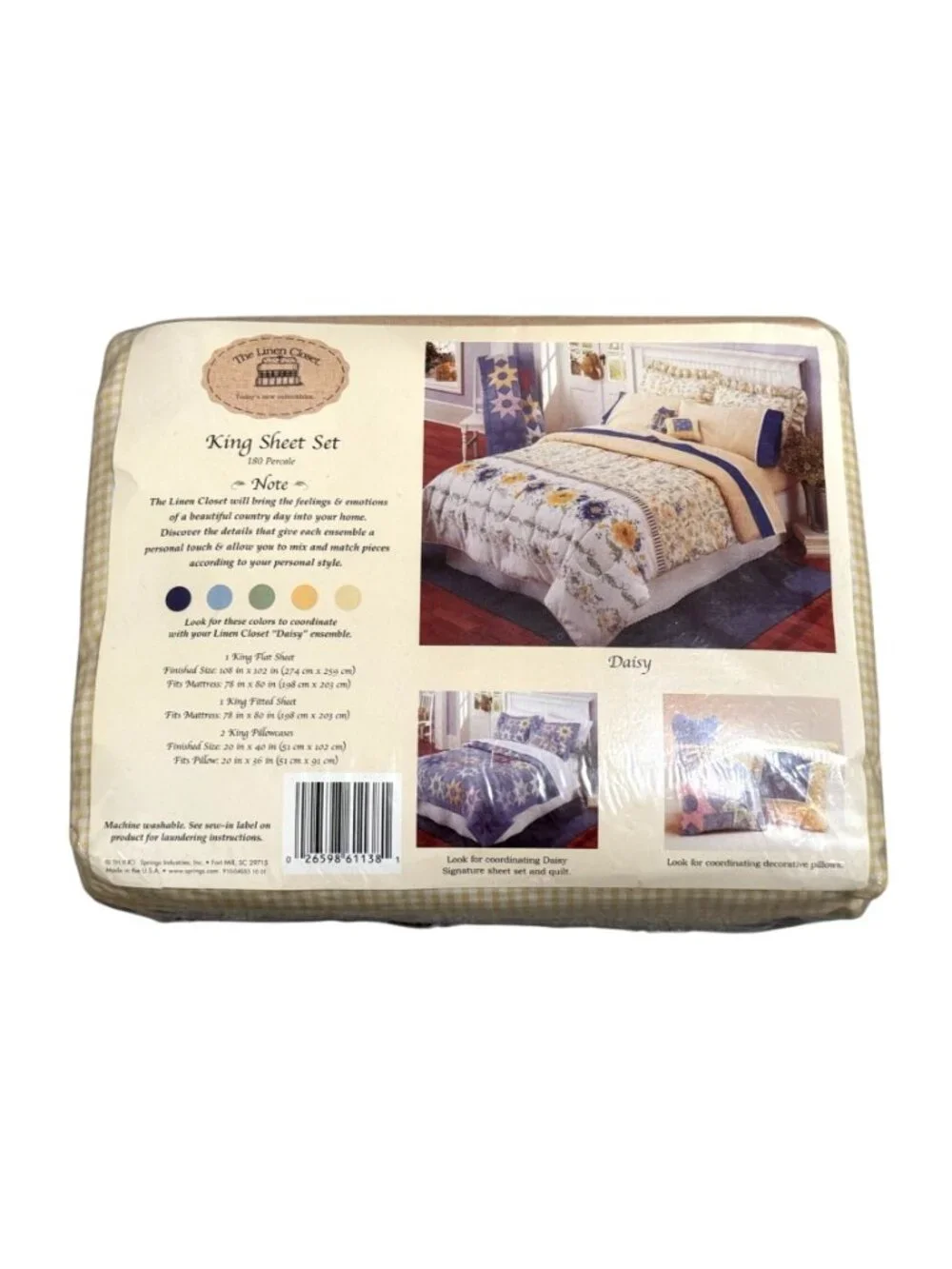The Linen Closet Gingham Check King Sheet Set New Country Cottage Farmhouse Boho